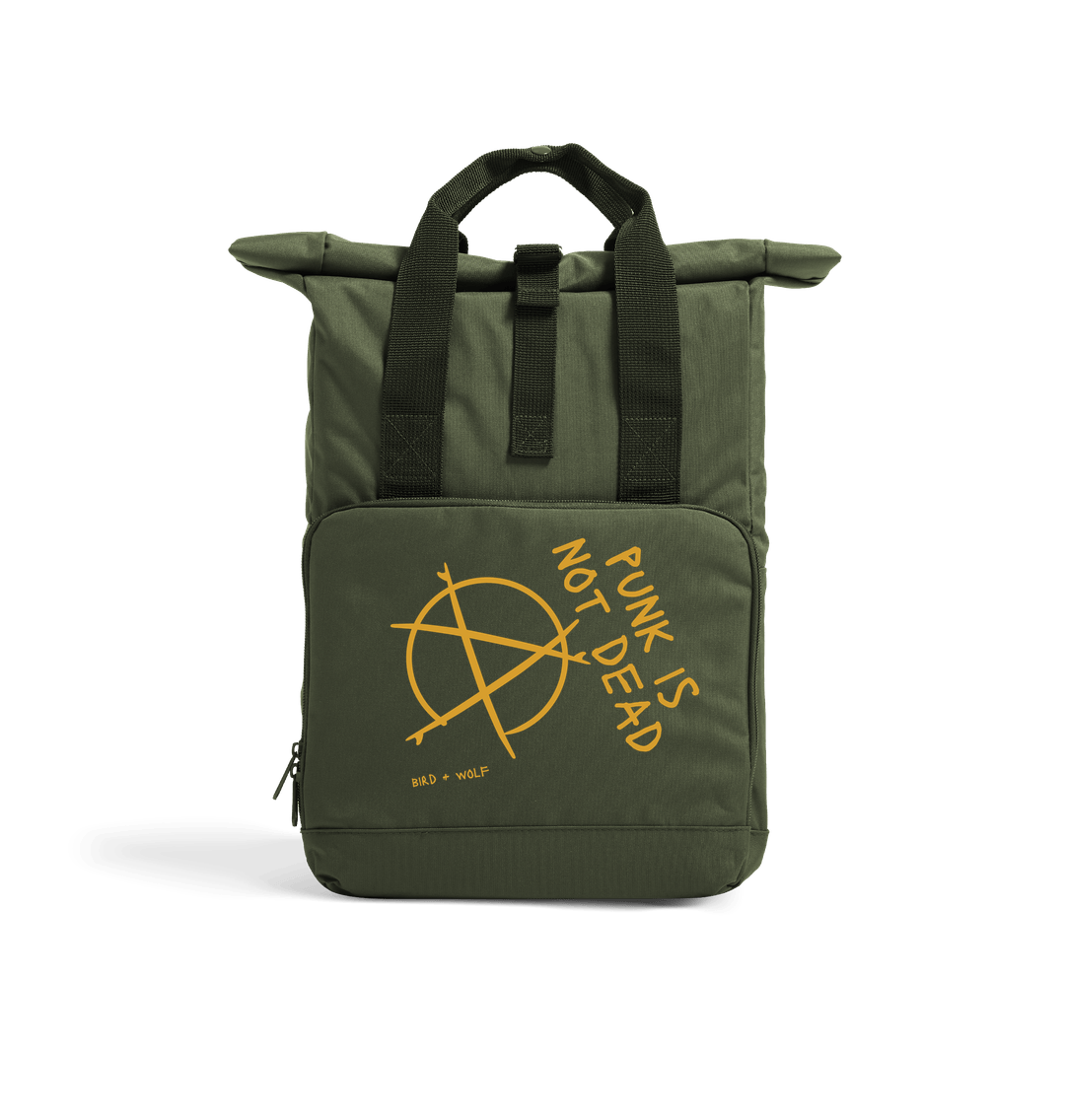 Olive Green Punk Is Not Dead Roll Top Rucksack