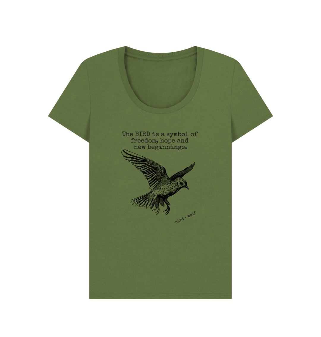 Khaki Bird Symbolism Scoop Neck Tee