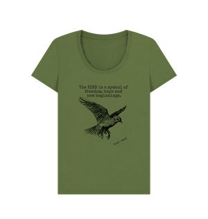 Khaki Bird Symbolism Scoop Neck Tee