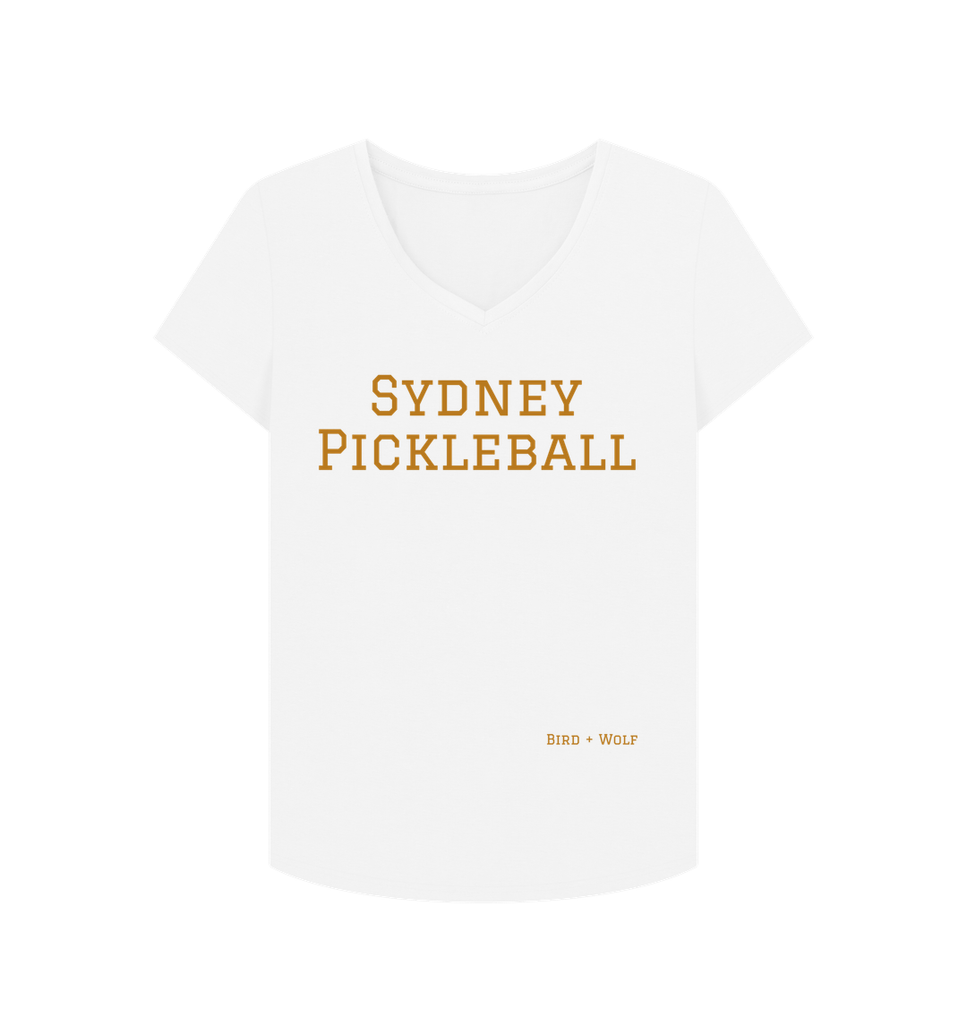 White Sydney Pickleball V Neck Tee