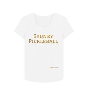 White Sydney Pickleball V Neck Tee