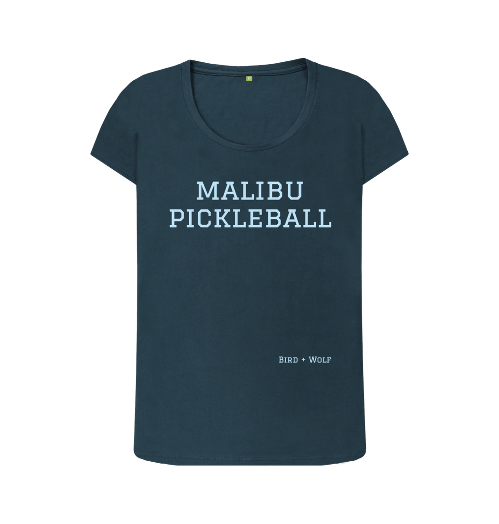 Denim Blue Malibu Pickleball Scoop Neck Tee (Blue Lettering)