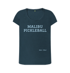 Denim Blue Malibu Pickleball Scoop Neck Tee (Blue Lettering)