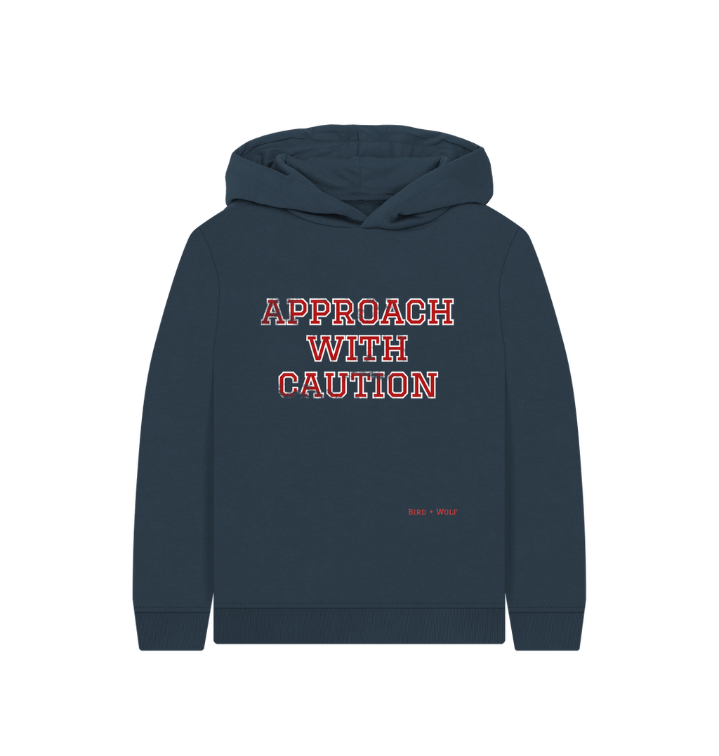 Navy Blue Approach With Caution Kids Cosy Hoodie.