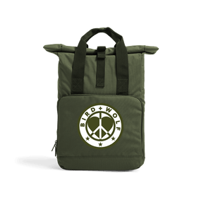 Olive Green Bird + Wolf Green Logo Roll Top Rucksack