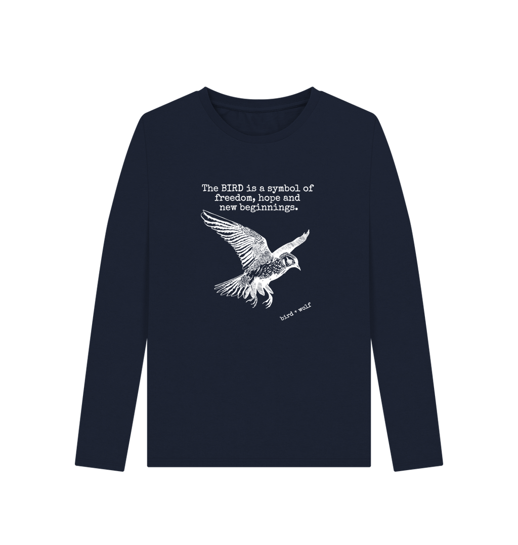 Navy Blue Bird Symbolism Long Sleeve Tee