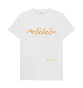 White Pickleballer Classic Tee (Orange Lettering)