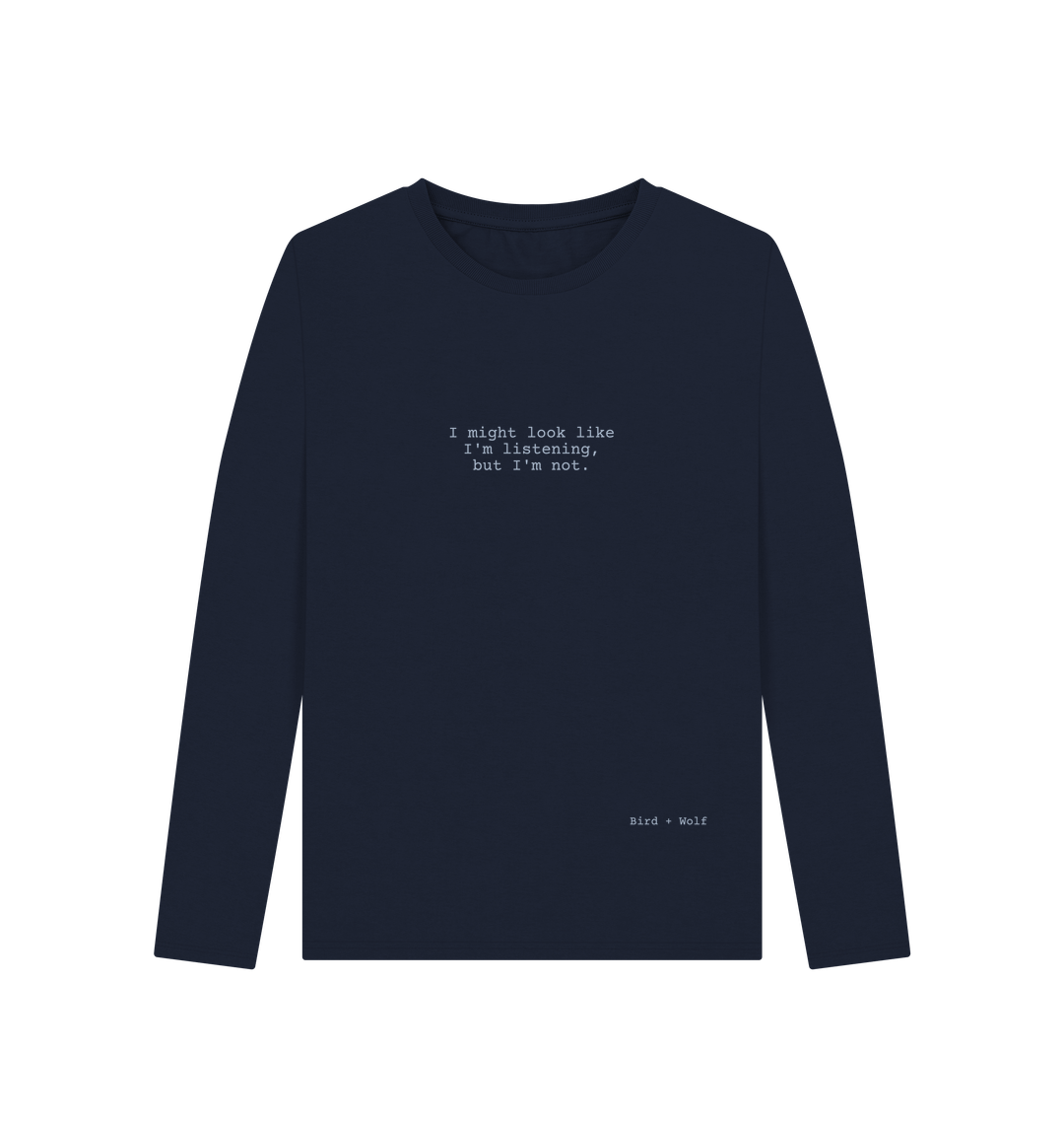Navy Blue Printed Long Sleeve T Shirt Front