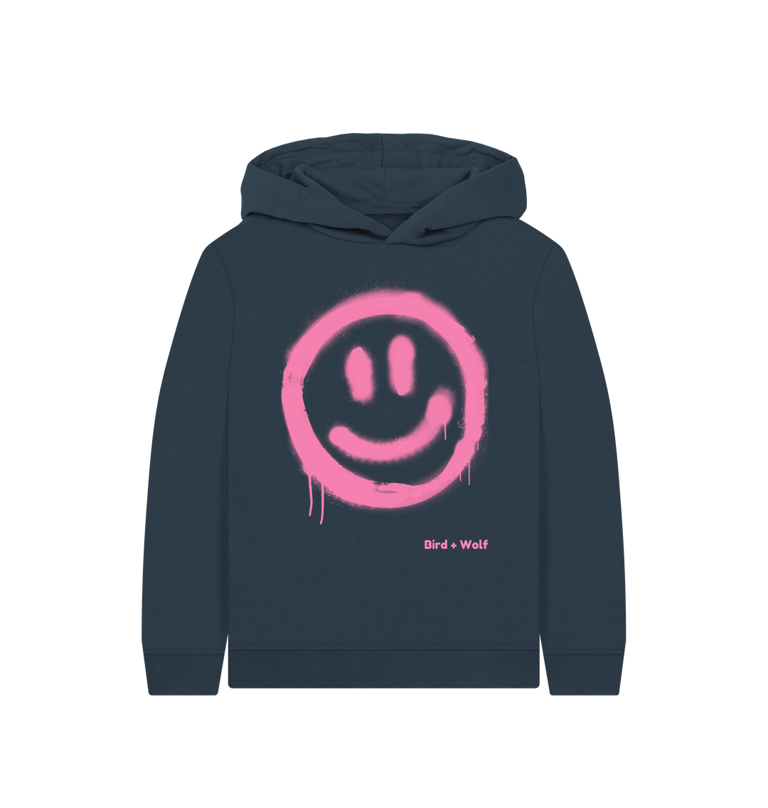 Navy Blue Smiley Face Kids Hoodie