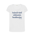 White Hedonist Rebel Scoop Neck Tee (Blue Lettering)