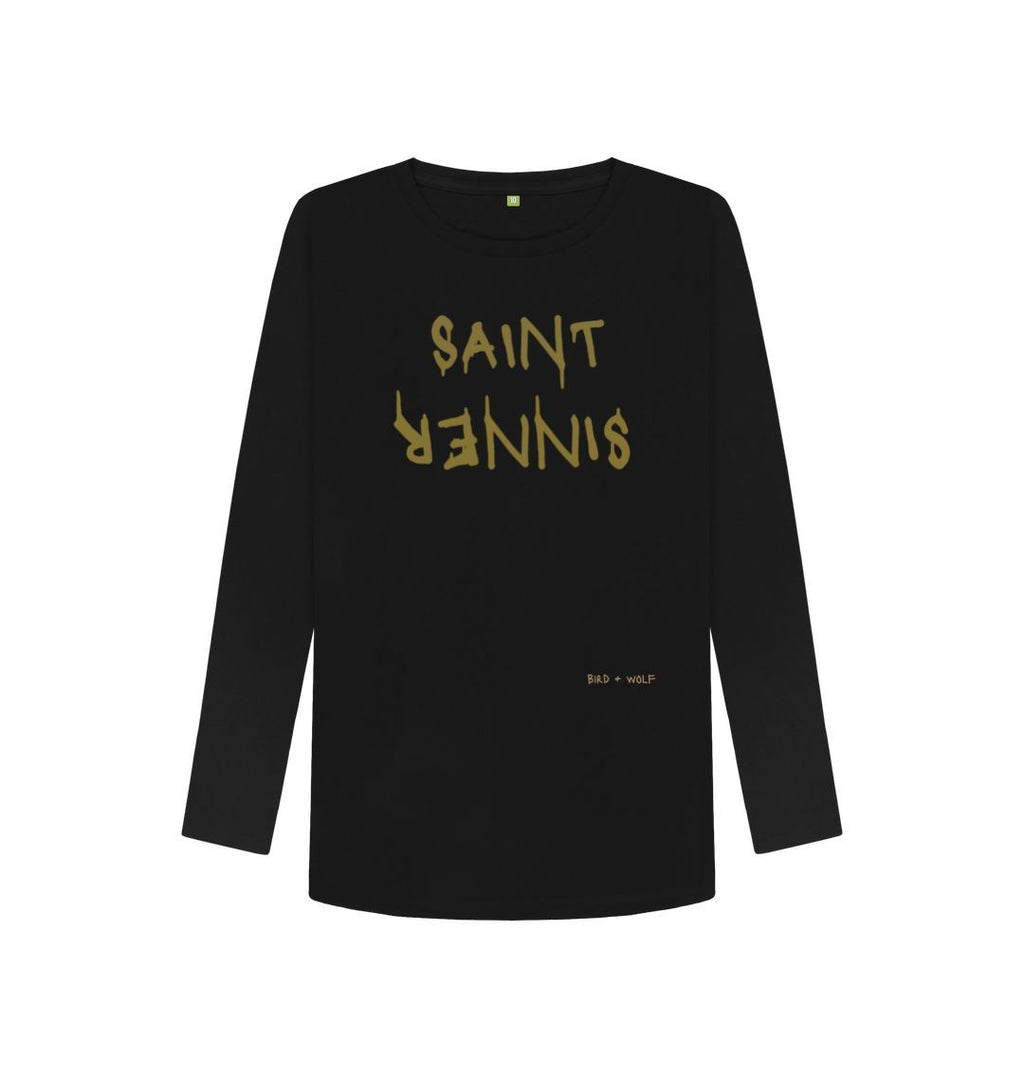 Black Saint Sinner Long Sleeve Tee (Gold Lettering)