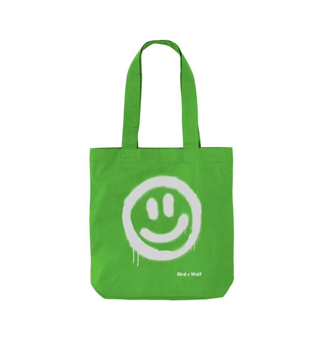 Apple Green Smiley Face Organic Twill Cotton Bag