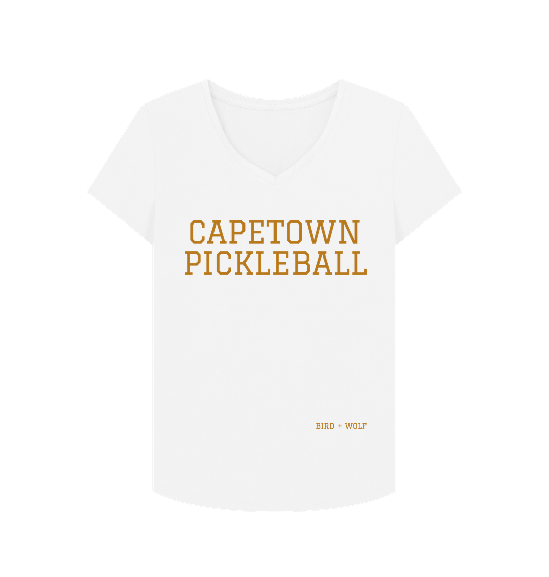 White Capetown Pickleball V Neck Tee