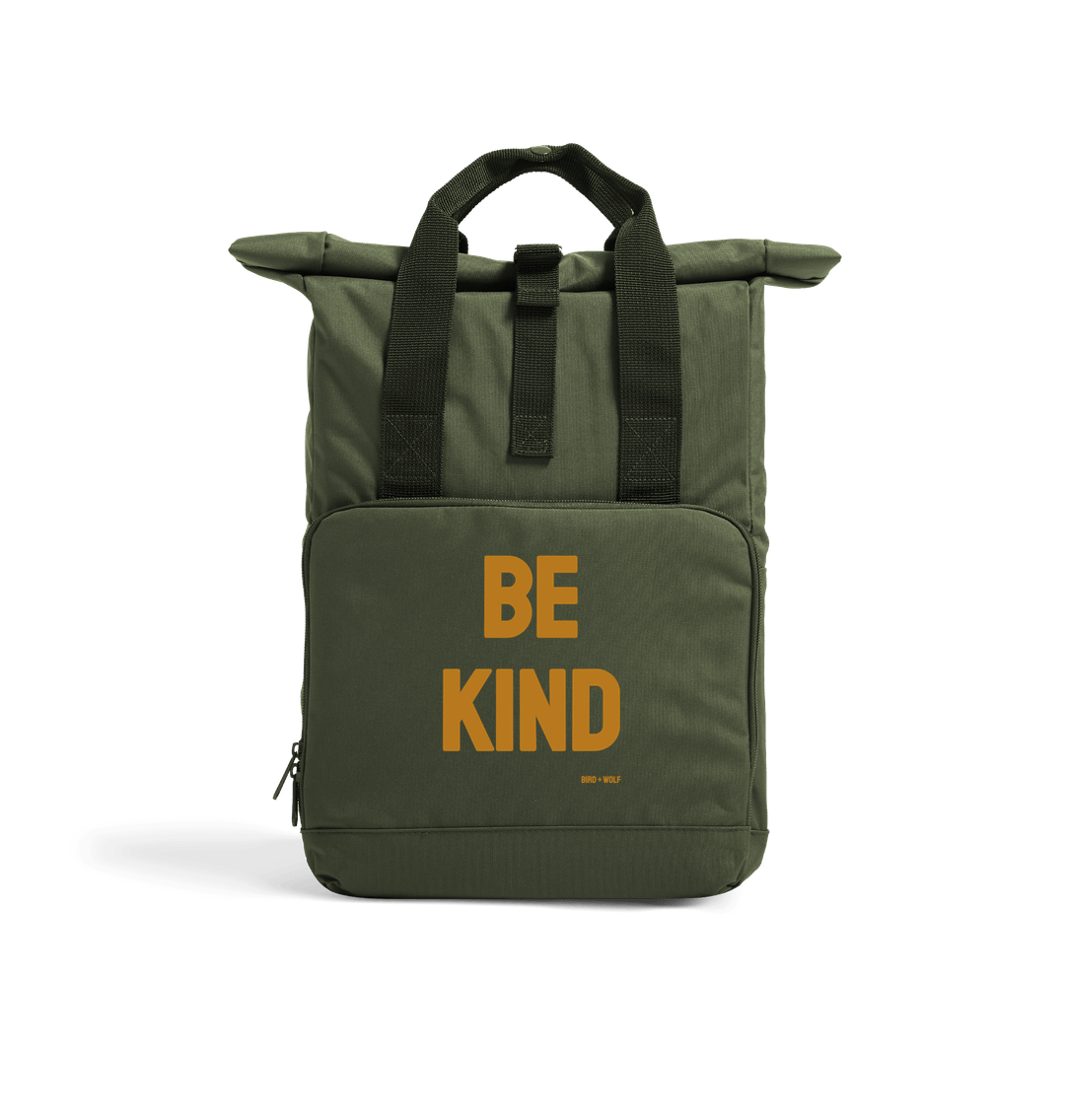 Olive Green Be Kind Roll Top Rucksack