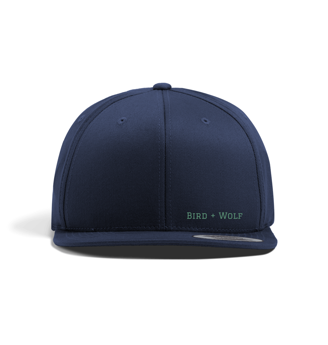 Navy Bird + Wolf Snap Back Cap (Green Lettering)