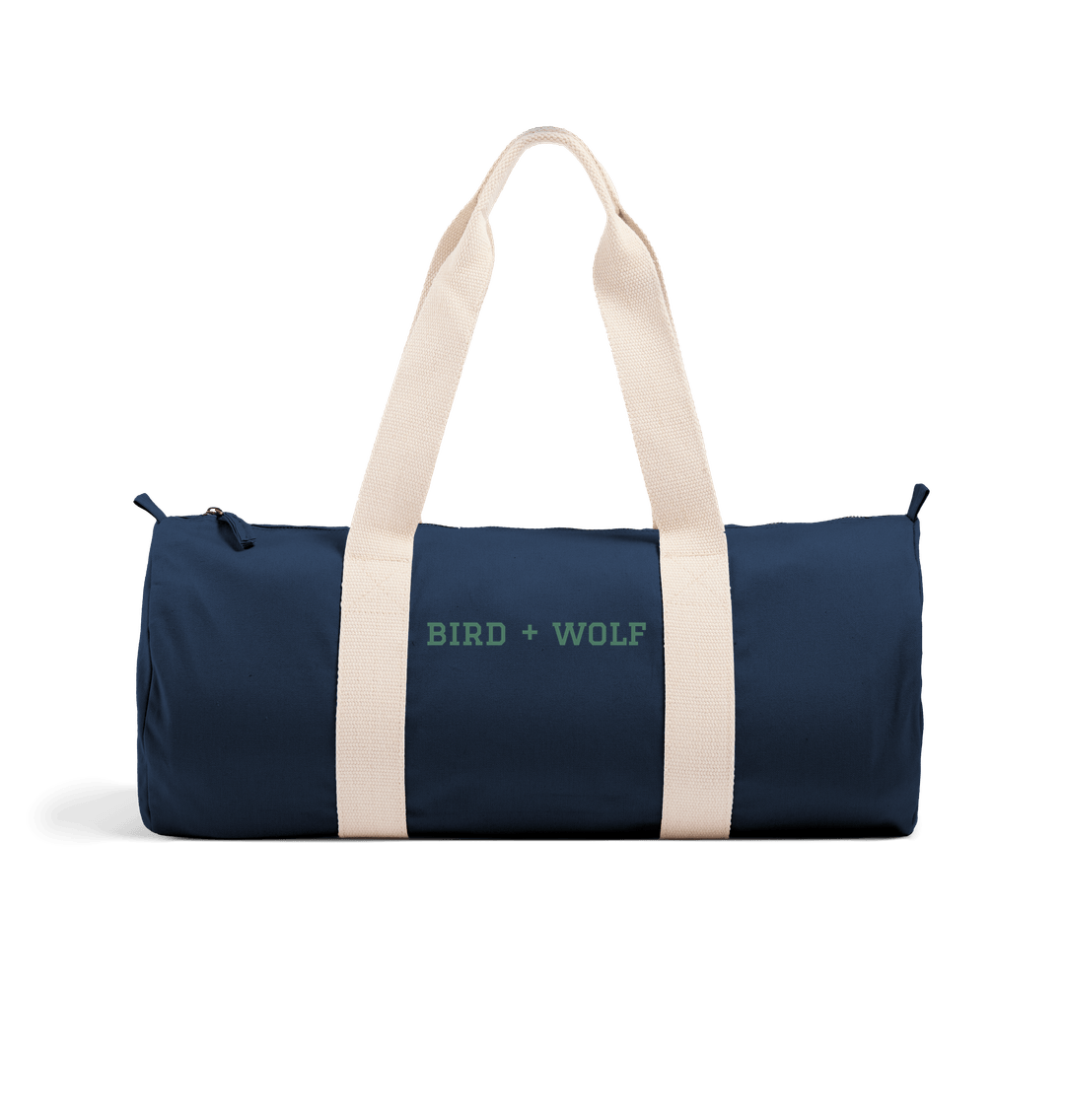 French Navy Bird + Wolf Duffel Bag (Green Lettering)