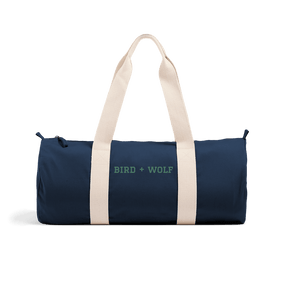 French Navy Bird + Wolf Duffel Bag (Green Lettering)