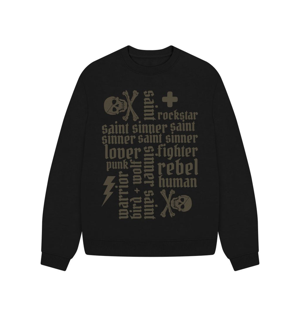 Black Sinner Saint + More Oversized Sweatshirt (Khaki Lettering)