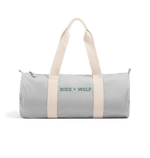 Light Grey Bird + Wolf Duffel Bag (Green Lettering)