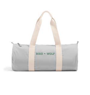 Light Grey Bird + Wolf Duffel Bag (Green Lettering)