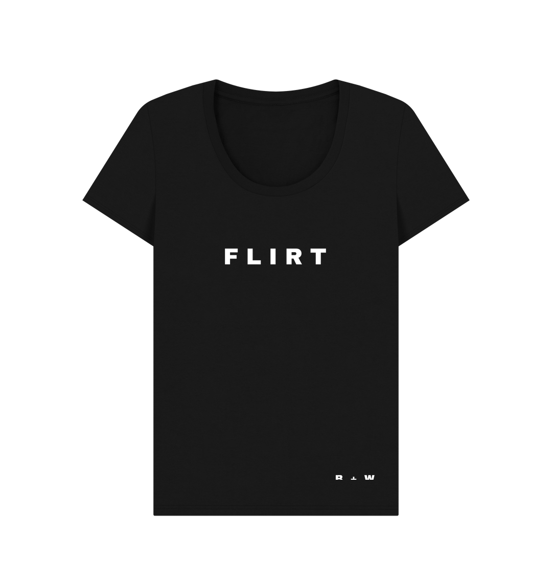 Black Flirt Scoop Neck Tee (White\/Spaced)