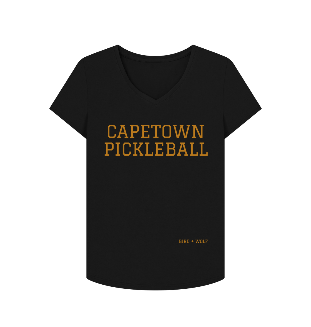 Black Capetown Pickleball V Neck Tee