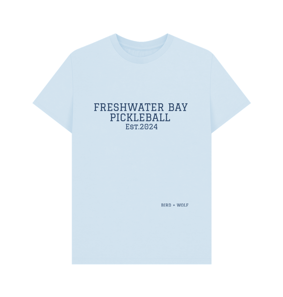 Sky Blue Freshwater Bay Pickleball Classic Tee (Navy Lettering).