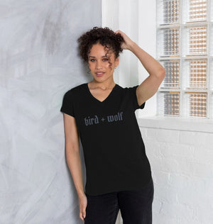 Bird + Wolf V Neck Tee (Gothic Lettering)