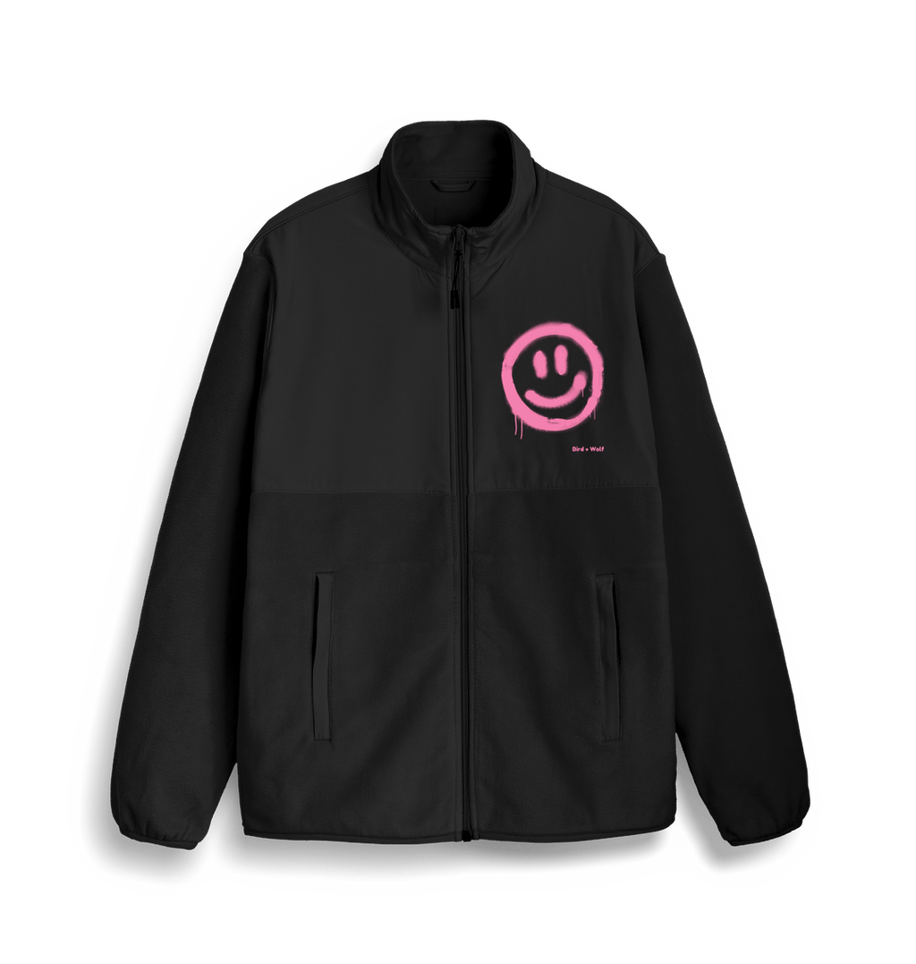 Black Smiley Face Pink Fleece Jacket