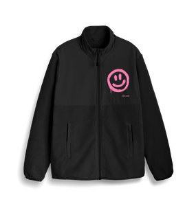 Black Smiley Face Pink Fleece Jacket