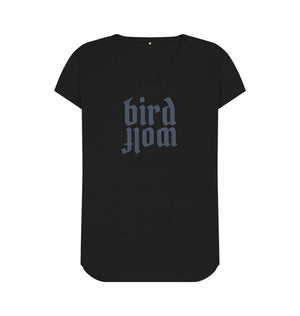 Black BirdWolf V Neck Tee (Grey Lettering)