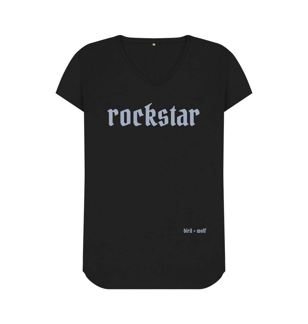 Black Rockstar V Neck Tee