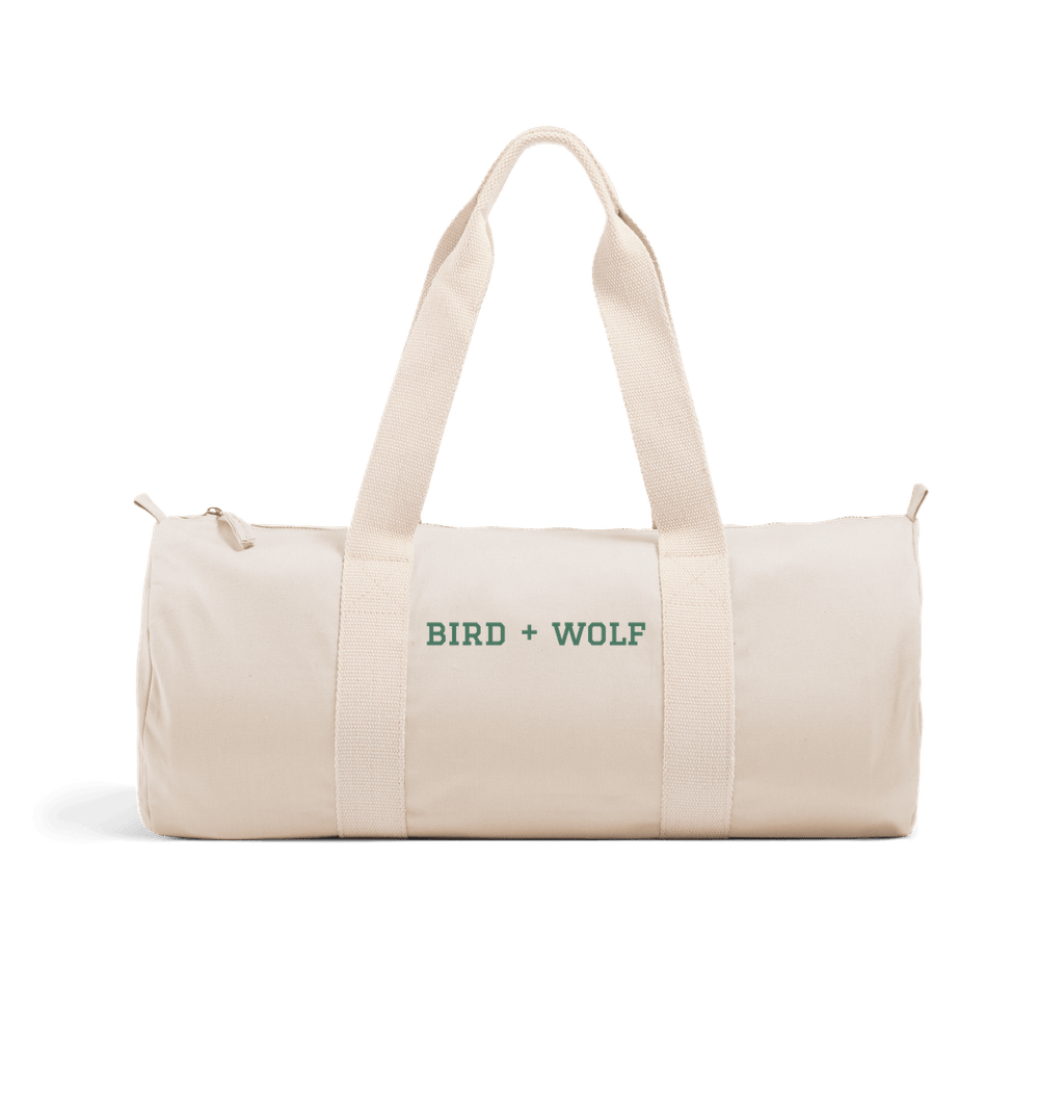 Natural Bird + Wolf Duffel Bag (Green Lettering)