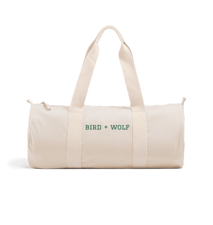 Natural Bird + Wolf Duffel Bag (Green Lettering)