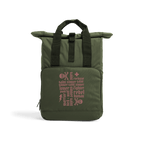 Olive Green Sinner Saint + More Roll Top Rucksack (Rust Lettering)