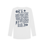 White Printed Long Sleeve T Shirt Back