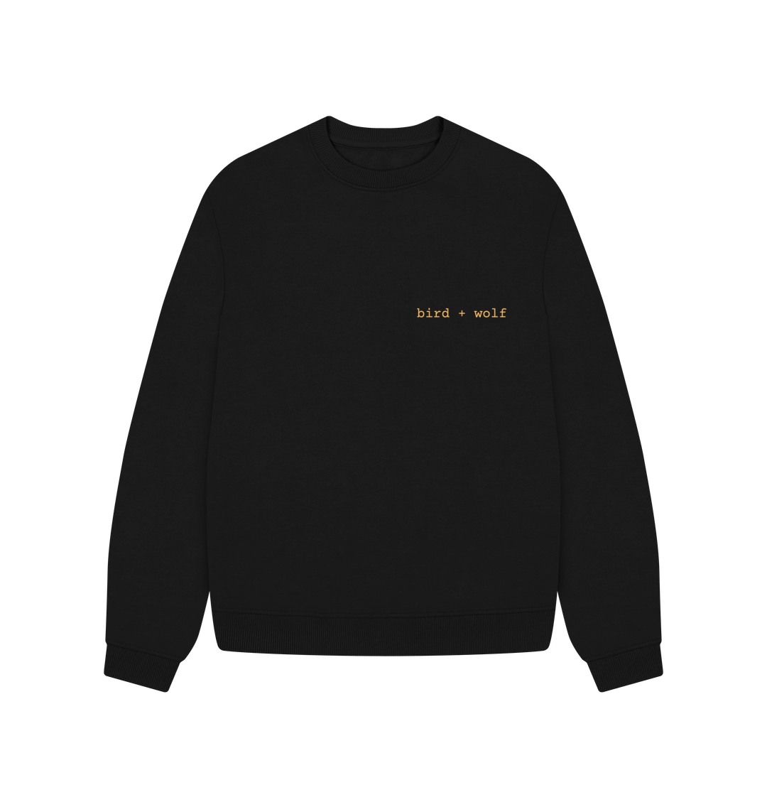 Black Bird + Wolf Oversized Sweatshirt (Orange Lettering)