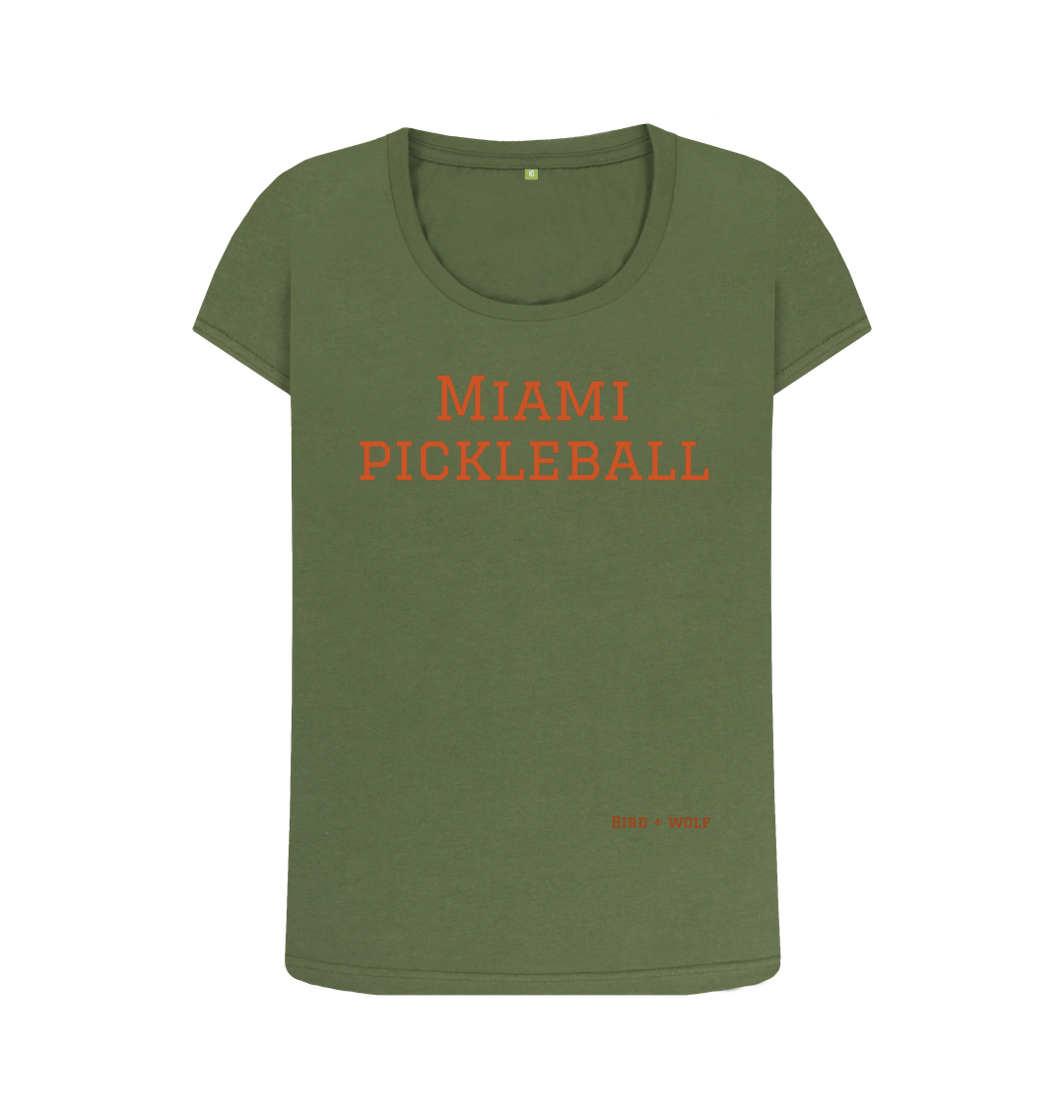 Khaki Miami Pickleball Scoop Tee (Brown lettering)