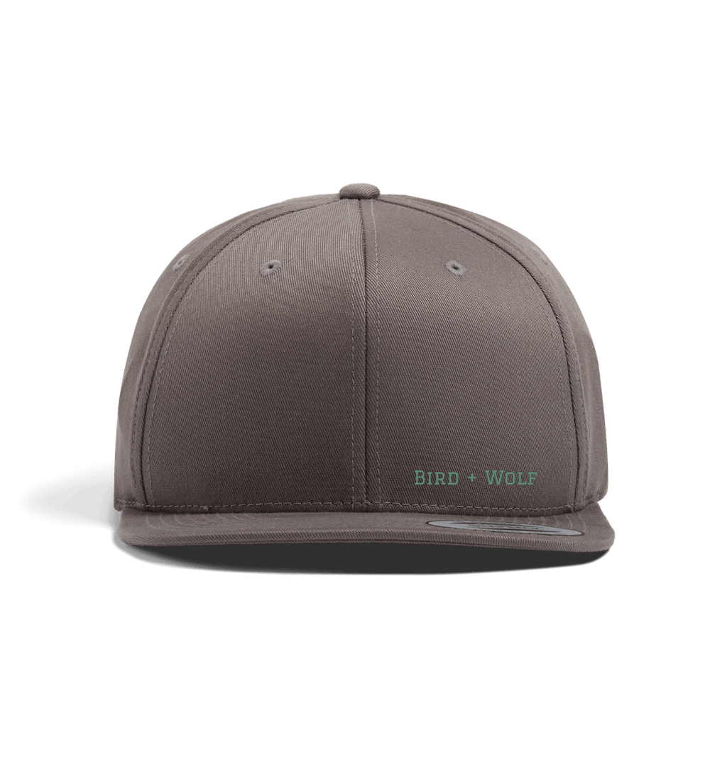 Dark Grey Bird + Wolf Snap Back Cap (Green Lettering)