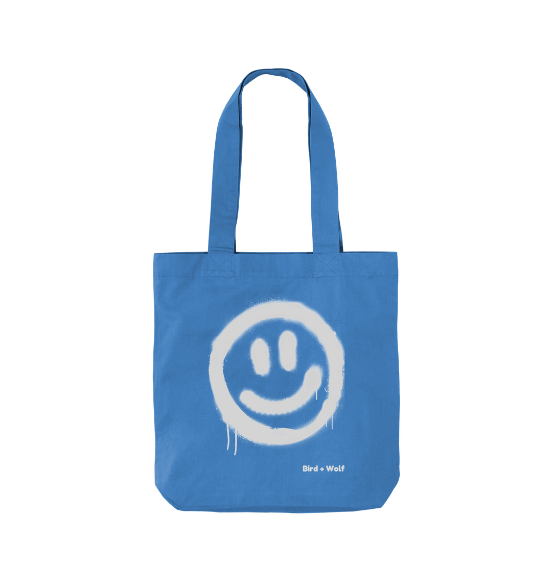 Cornflower Blue Smiley Face Organic Twill Cotton Bag