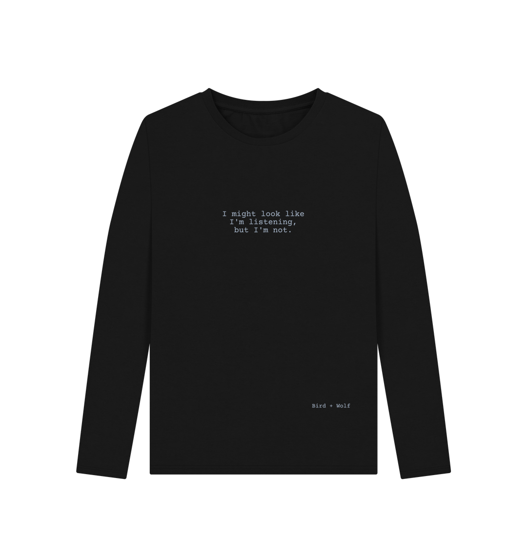 Black Printed Long Sleeve T Shirt Front