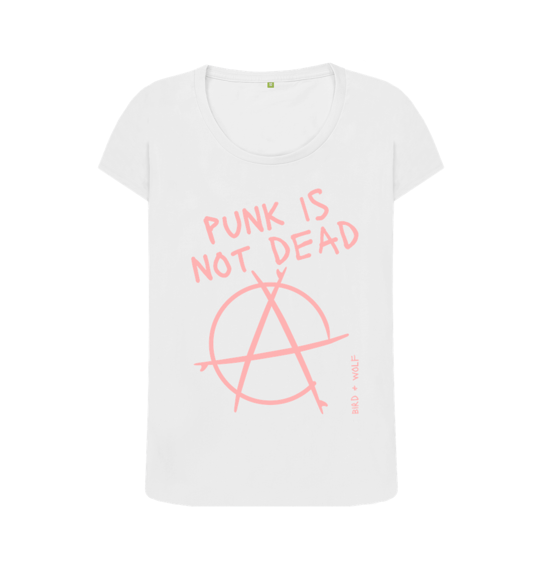 White Punk Is Not Dead Scoop Neck Tee (Pink Lettering)