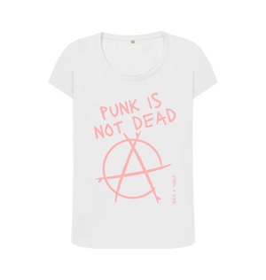 White Punk Is Not Dead Scoop Neck Tee (Pink Lettering)