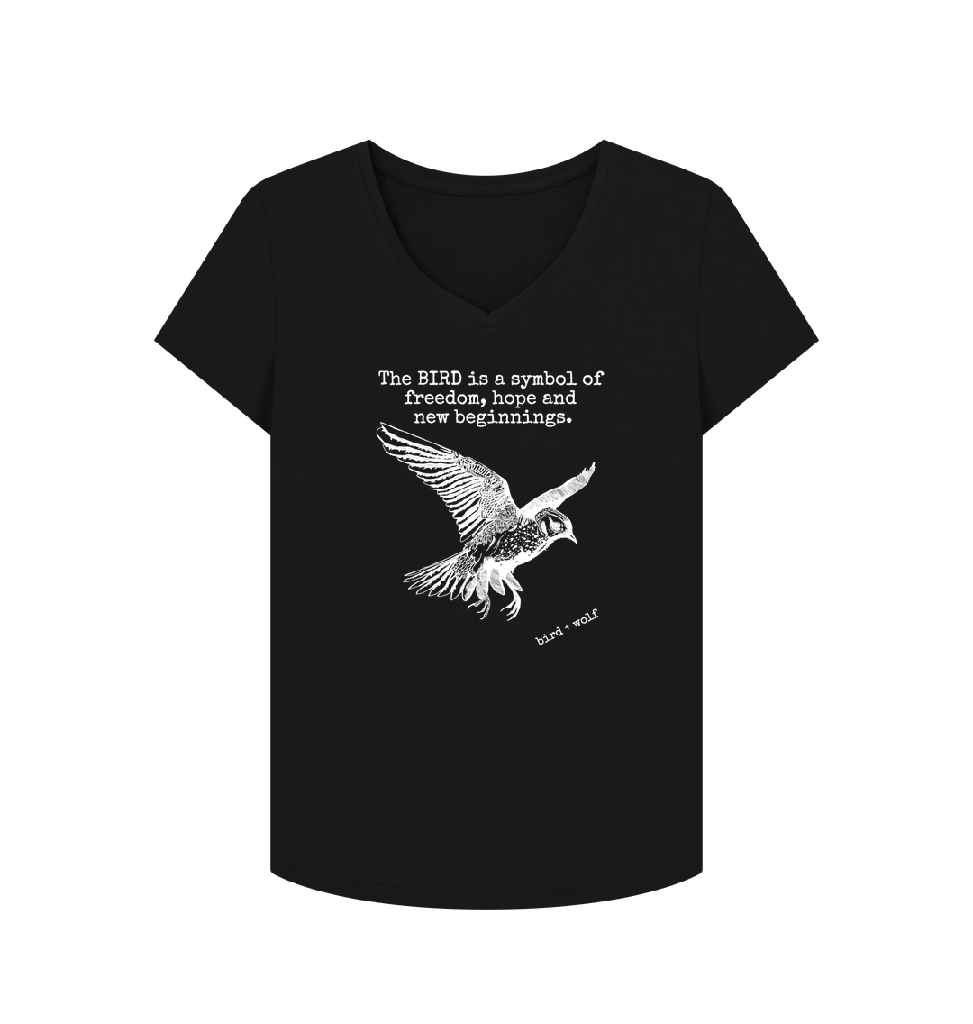 Black Bird Symbolism V Neck Tee