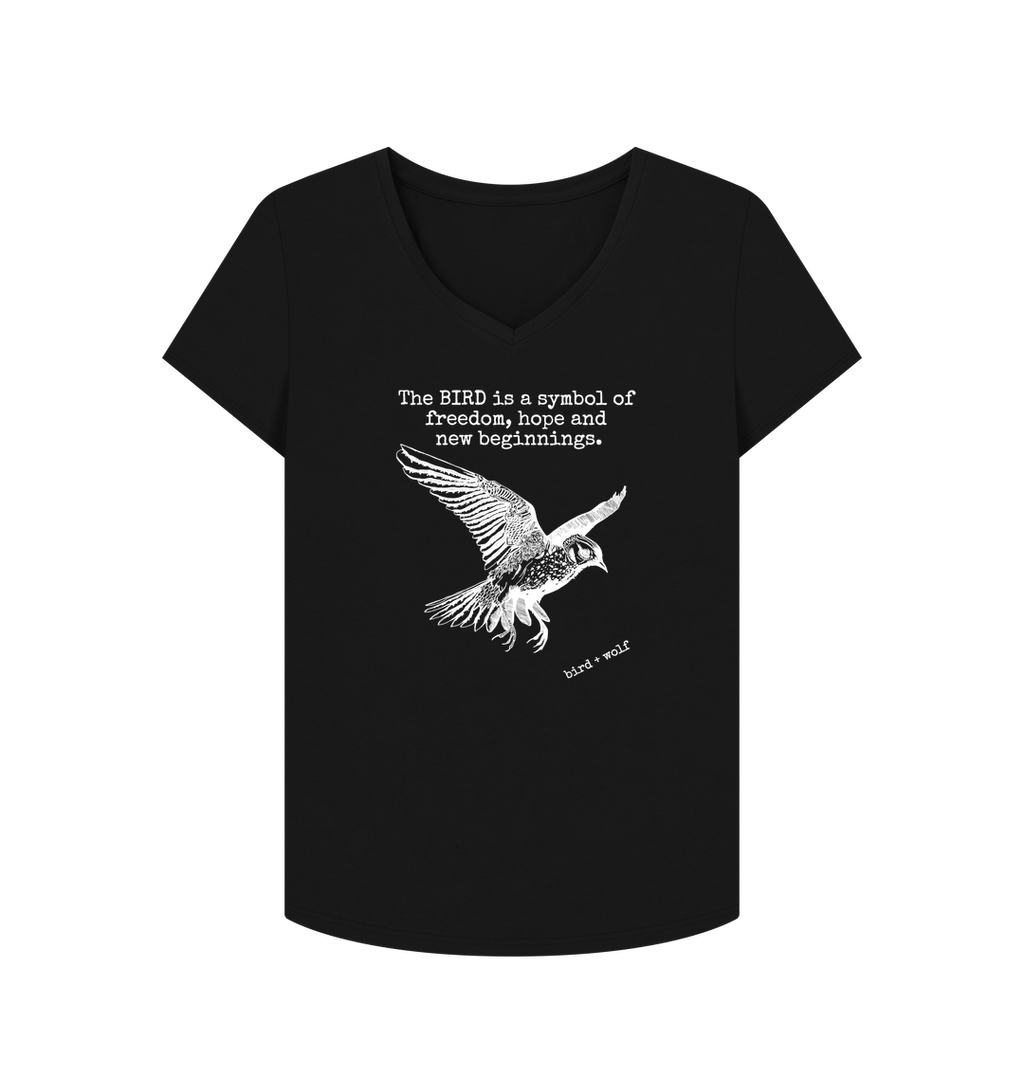 Black Bird Symbolism V Neck Tee