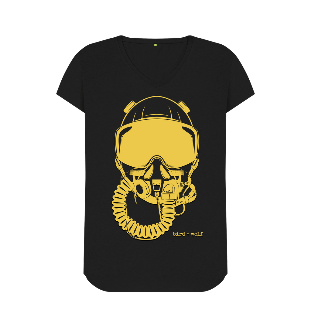 Black Helmet V Neck Tee (Yellow)