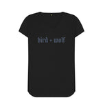 Black Bird + Wolf V Neck Tee (Gothic Lettering)