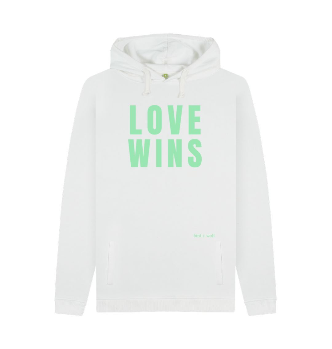 White Love Wins Chunky Hoodie (Green Lettering)