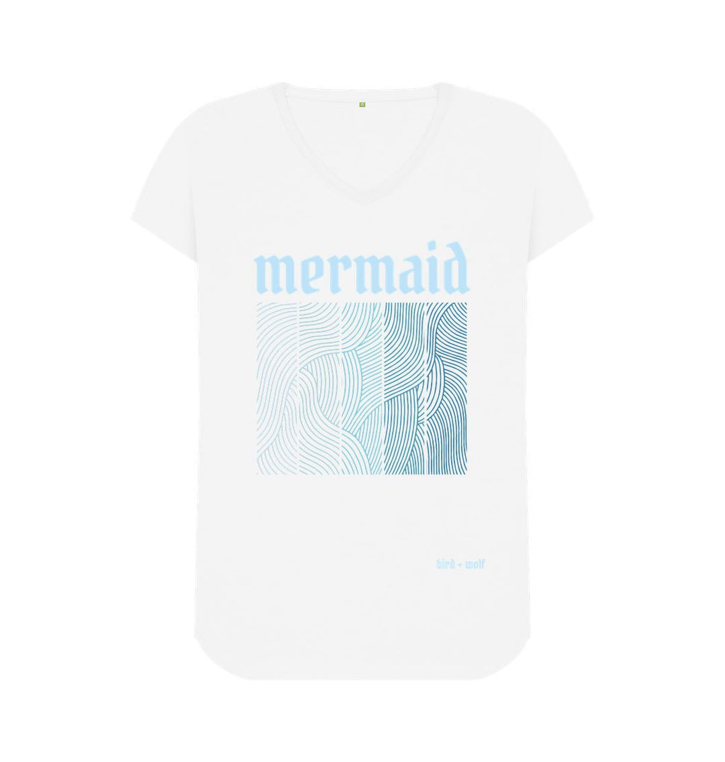 White Mermaid V Neck Tee