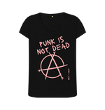 Black Punk Is Not Dead Scoop Neck Tee (Pink Lettering)